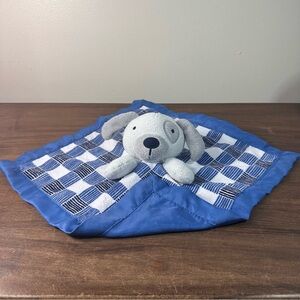 Cloud Island Puppy Dog Lovey Gingham Gray Blue Security Blanket Plush 13”